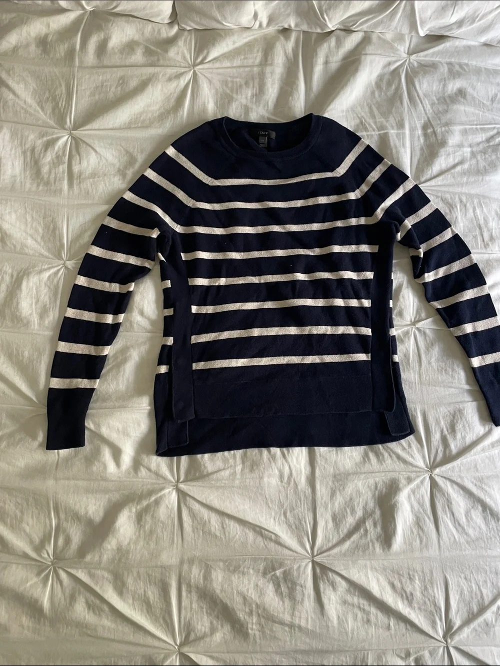 J. Crew Navy and White Striped Crewneck Sweater
